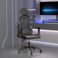 vidaXL Scaun de gaming de masaj, negru și camuflaj, piele ecologică