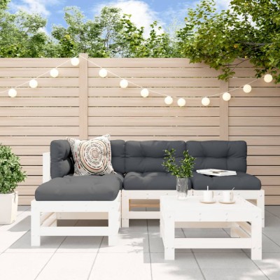 vidaXL Set mobilier relaxare de grădină 5 piese alb lemn masiv de pin 3186551 foto