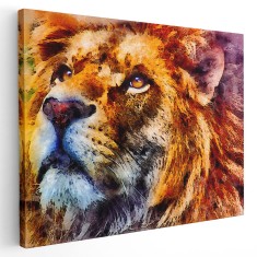 Tablou canvas portret leu acuarela multicolor 1193 Tablou canvas pe panza CU RAMA 20x30 cm