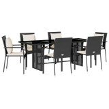 Set mobilier de gradina cu perne, 7 piese, negru, poliratan