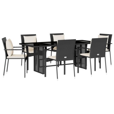 Set mobilier de gradina cu perne, 7 piese, negru, poliratan foto