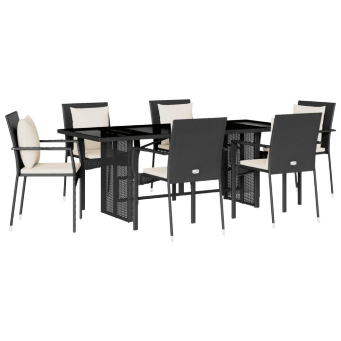 Set mobilier de gradina cu perne, 7 piese, negru, poliratan
