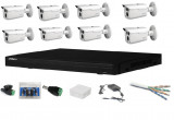 Sistem complet de supraveghere 8 camere exterior Dahua 2MP IR 80m, DVR 8 canale, accesorii montaj SafetyGuard Surveillance