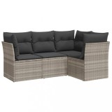 Set canapea de gradina cu perne, 4 piese, gri deschis poliratan