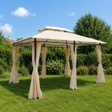 Cumpara ieftin Pavilion/foisor pentru gradina/terasa, cadru metalic, cu perdele, crem, 4x3x2.65 m