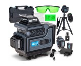 Laser cu linii incrucisate 360&deg; 4D, fascicul verde, 16 linii, cu stativ, 2 acumulatori si set complet de accesorii, Geko G03321