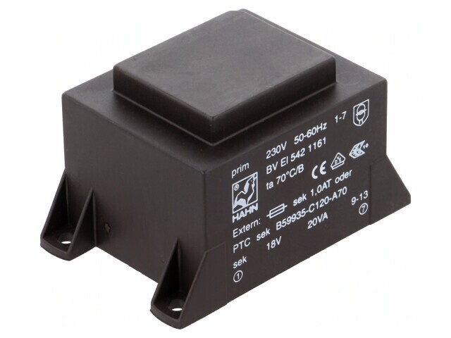 Transformator &icirc;ncapsulat 20VA 230V AC 18V 1112mA PCB