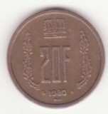 Luxemburg 20 Franci 1980 - Jean I, primul an de batere.