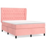 Cumpara ieftin Pat box spring cu saltea, roz, 140x200 cm, catifea