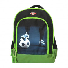 Ghiozdan DACO pentru Scolari Model Fotbal, 40x29x14 cm, Bretele cu Burete Reglabile si Doua Buzunare Laterale, Poliester, Verde, Ghiozdane Scoala, Ghi foto