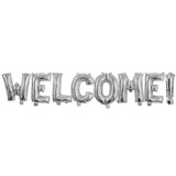 Set baloane din folie metalizata, flippy, model welcome!, litere de 40 cm, baloane party, ambalaj individual, pai inclus, umflare cu aer sau heliu, ar