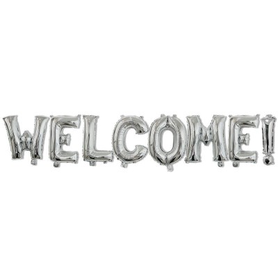 Set baloane din folie metalizata, flippy, model welcome!, litere de 40 cm, baloane party, ambalaj individual, pai inclus, umflare cu aer sau heliu, ar foto