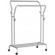 Suport mobil cu roti pentru haine, Artool, cu raft incaltaminte, otel, argintiu, max 100 kg, 103.5x52.5x155 cm foto