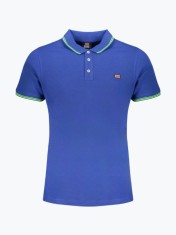 Tricou polo barbati cu logo si detalii contraste, din bumbac, Albastru inchis, M
