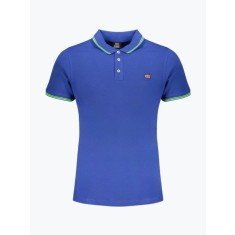 Tricou polo barbati cu logo si detalii contraste, din bumbac, Albastru inchis, M