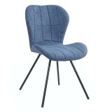 Scaun bucatarie / living fix Elodi, tapitat, otel + stofa, albastru + negru
