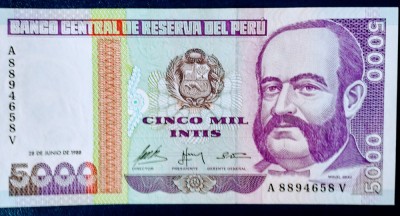 PERU 5000 INTIS 1988 UNC foto