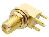 Conector SMA soclu mamă unghi THT PTFE aurit IP67/IP68 GCT RFPC-SMA14-FN-A