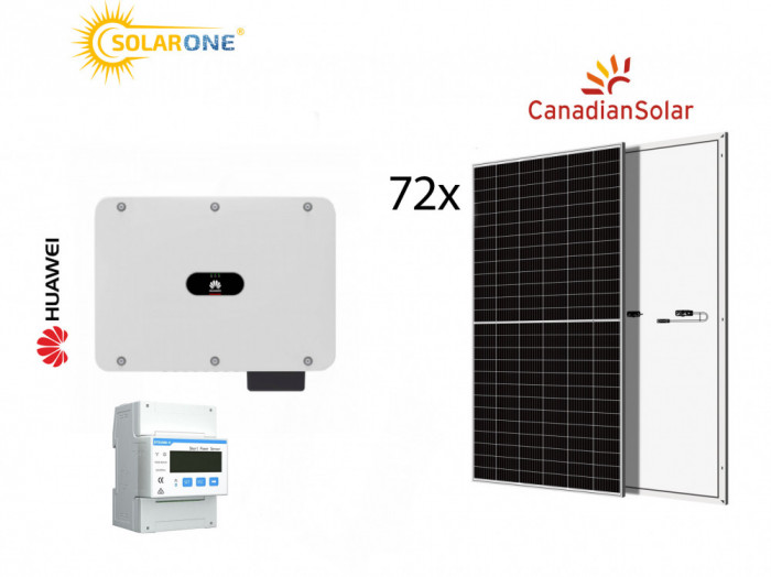 Kit sistem fotovoltaic 40kW, invertor trifazat Huawei si 72 panouri Fotovoltaice Canadian Solar 550W