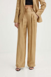 La Petite Fran&ccedil;aise pantaloni din amestec de in PASSIONNE culoarea bej, drept, high waist