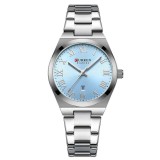 Ceas Dama CURREN 9095L Elegant, Quartz, Cadran Albastru, Bratara si Carcasa Argintie, Calendar, Rezistent la Apa 3 ATM