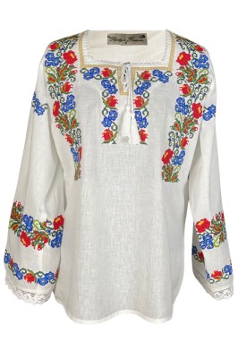 Bluza tip ie dama B23, alb creta/verde Bluza tip ie dama B23, alb creta/rosu, marimea M foto