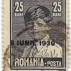 Mihai I, uzuale, cu supratipar "8 IUNIE 1930", 1930 - 25 B, obliterat