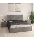 Pat Tapitat Filip Gri + Saltea Lux Ortopedica + Noptiere Tapitate 180x200cm