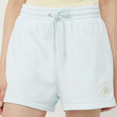 Converse pantaloni scurti femei, culoarea turcoaz, neted, high waist