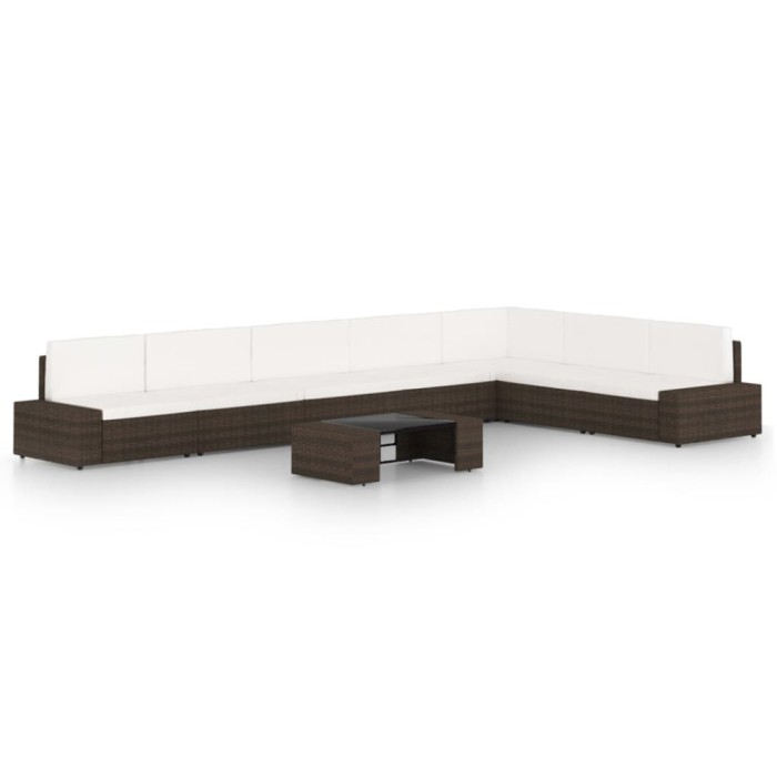 vidaXL Set mobilier de grădină cu perne, 8 piese, maro, poliratan