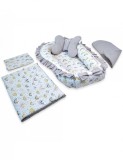 Set 5 piese Baby Nest Premium din Bumbac, curcubeu cu gri