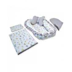 Set 5 piese Baby Nest Premium din Bumbac, curcubeu cu gri
