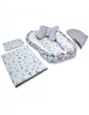Set 5 piese Baby Nest Premium din Bumbac, curcubeu cu gri foto