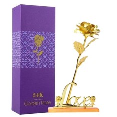Trandafir suflat cu aur de 24K - Auriu + Suport Love