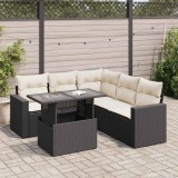 Cumpara ieftin Set mobilier de grădină cu perne, 6 piese, negru, poliratan