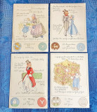 D63-Lot 4 carti postale vechi cu zodii. Marimi: 14.5/ 10.5 cm, stare buna.