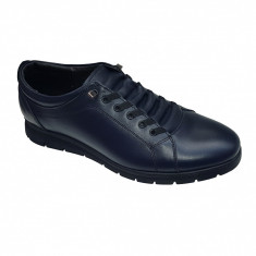 Pantofi bleumarin cu siret ascuns din piele naturala negru, bleumarin