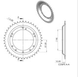 Pinion spate 45 dinti pas lant 415 moped Peugeot 103 Chrono - 103 MVL - 103 SP - 104 - Vogue VS2 - Vogue VSM 2T AC 50cc