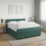 Cumpara ieftin Pat boxspring cu saltea Verde inchis 160 x 200 cm Catifea