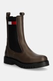 Tommy Jeans ghete chelsea de piele TJW LONG CHELSEA BOOT femei, culoarea maro, cu platforma, EN0EN02625