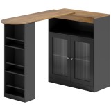 HOMCOM Masă de Bar Extensibilă și Rotativă 90&deg; cu Rafturi Deschise și 2 Uși din Sticlă 150x80x105,5 cm Negru și Natural | Aosom Romania