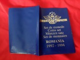 Mapa vinil veche pt.monede vechi-ZIMBRUL CARPATIN-SET DE MONEDE-Romania1992-1994