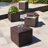 Cutie depozitare Keter Ice Cube, pentru terasa, balcon, polipropilena, imitatie ratan, pentru bauturi, maro, patrata, cu capac, dimensiuni 39 x 39 x 4