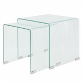 Set de masa din sticla securit transparenta, stivuibil, 2 piese