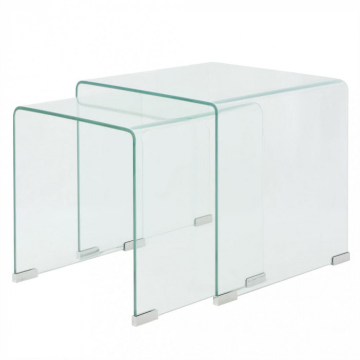 vidaXL Set de masă din sticlă securit transparentă, stivuibil, 2 piese