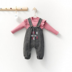 Set cu salopeta din denim si bluzita pentru bebelusi Monster, Tongs baby (Marime: 6-9 luni)