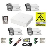 Sistem supraveghere complet Hikvision 4 camere 2MP Dual Light IR 40m Lumina Alba 40m ColorVu Microfon, DVR 4 canale 2MP, accesorii, HDD 1TB + CADOU au