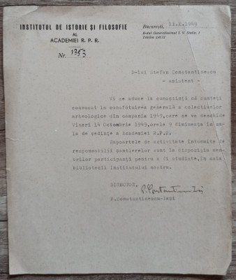 Convocare Consfatuire Generala 1949, semnatura Petre Constantinescu-Iasi foto