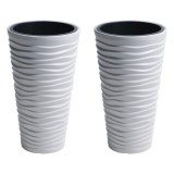 Set 2 ghivece de flori inalte Sand Slim, 39x75 cm, alb, Prosperplast