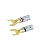 Set 2 mufe banana tip furca in U tata 4mm metal cu surub si inel negru si rosu